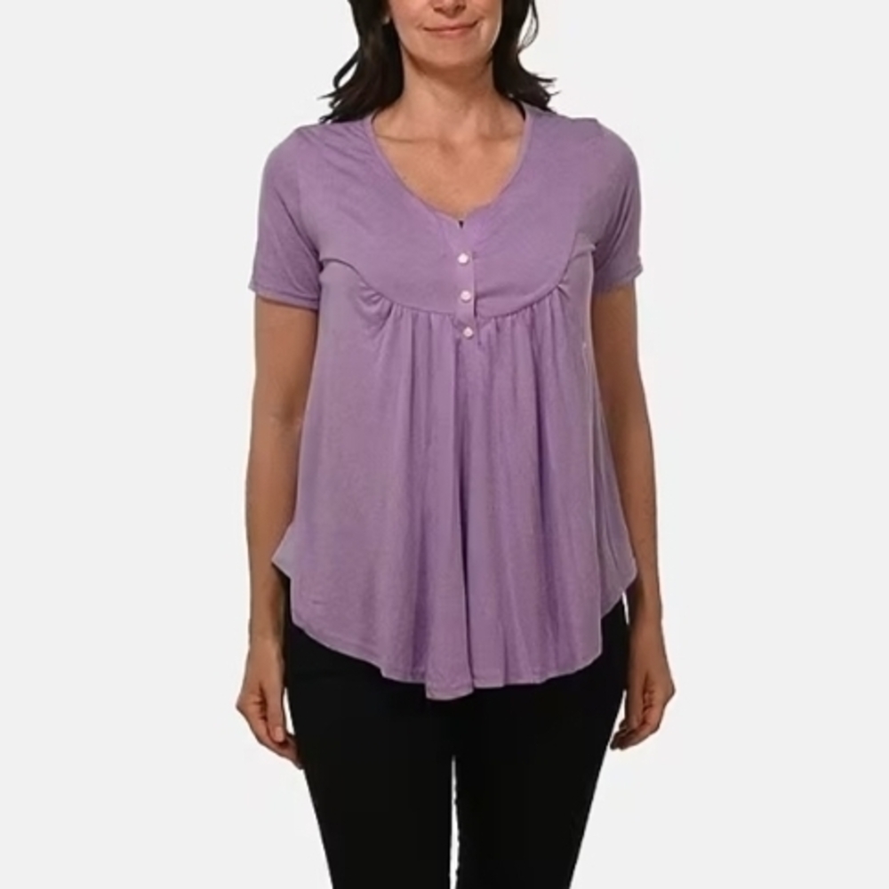 Women's Lilac Short Sleeve, Rouched Knit Top-Size SM NWT